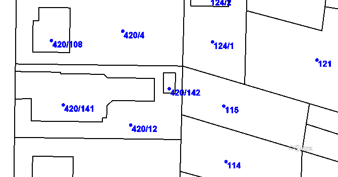 Parcela st. 420/142 v KÚ Bdeněves, Katastrální mapa