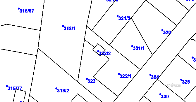 Parcela st. 322/2 v KÚ Kozolupy u Plzně, Katastrální mapa