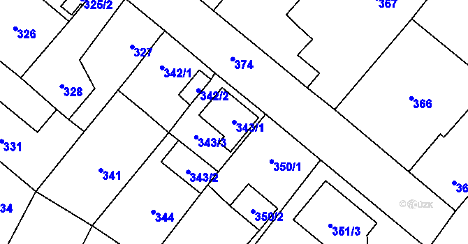 Parcela st. 343/1 v KÚ Kozolupy u Plzně, Katastrální mapa