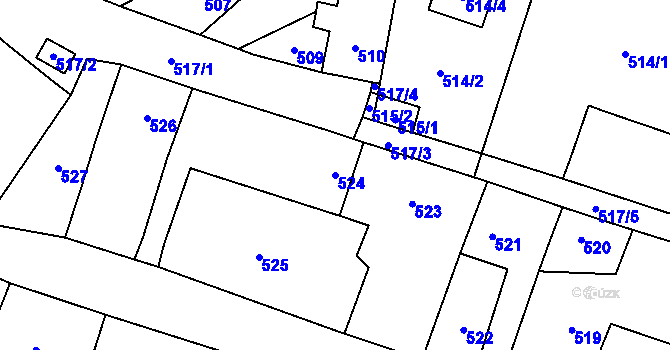 Parcela st. 524 v KÚ Kozolupy u Plzně, Katastrální mapa