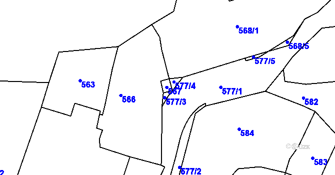 Parcela st. 567 v KÚ Kozolupy u Plzně, Katastrální mapa