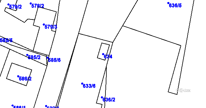 Parcela st. 624 v KÚ Kozolupy u Plzně, Katastrální mapa