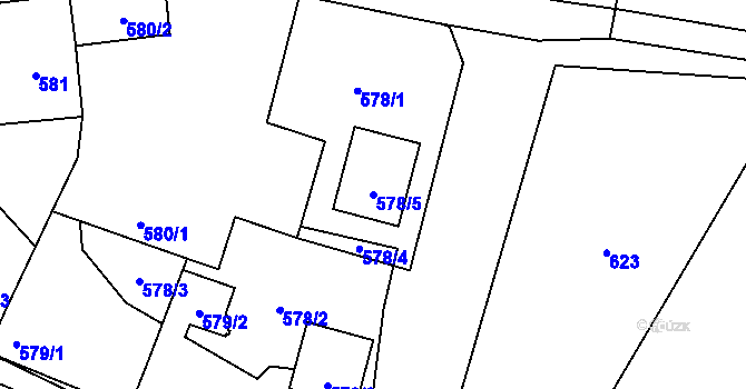 Parcela st. 578/5 v KÚ Kozolupy u Plzně, Katastrální mapa