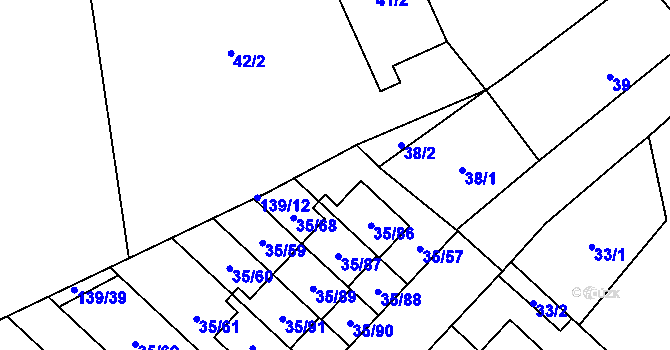 Parcela st. 35/2 v KÚ Myslinka, Katastrální mapa