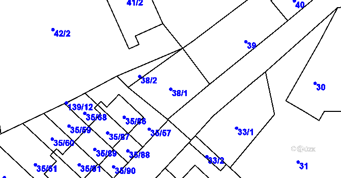 Parcela st. 38/1 v KÚ Myslinka, Katastrální mapa