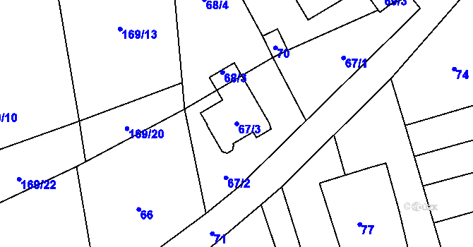 Parcela st. 67/3 v KÚ Myslinka, Katastrální mapa
