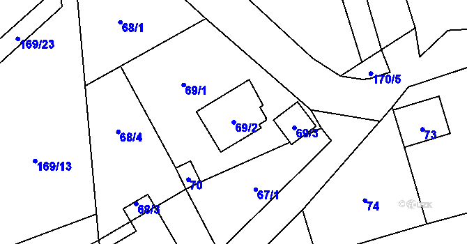 Parcela st. 69/2 v KÚ Myslinka, Katastrální mapa