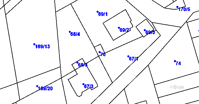 Parcela st. 70 v KÚ Myslinka, Katastrální mapa