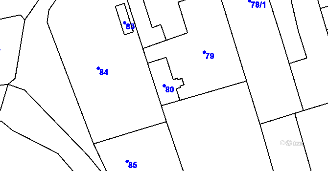 Parcela st. 80 v KÚ Myslinka, Katastrální mapa