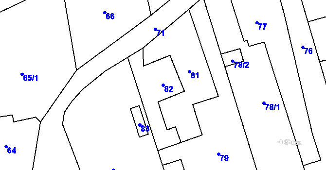 Parcela st. 82 v KÚ Myslinka, Katastrální mapa