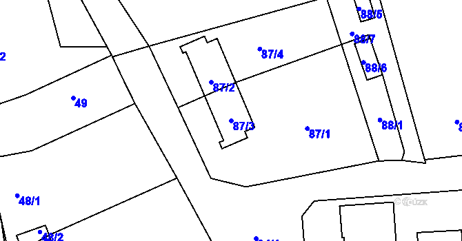 Parcela st. 87/3 v KÚ Myslinka, Katastrální mapa