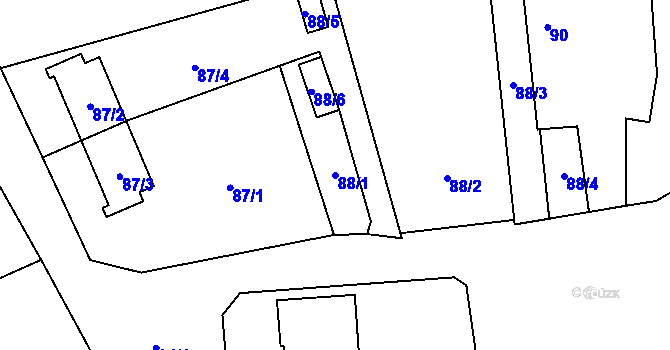 Parcela st. 88/1 v KÚ Myslinka, Katastrální mapa