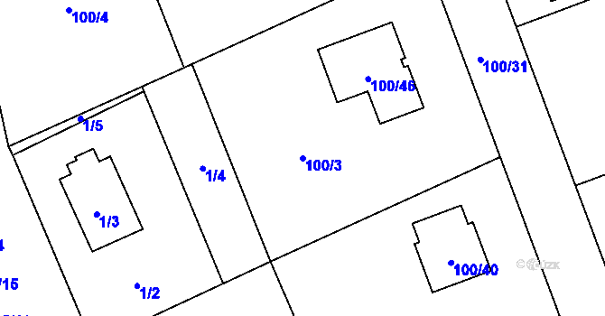 Parcela st. 100/3 v KÚ Myslinka, Katastrální mapa