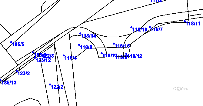 Parcela st. 118/13 v KÚ Myslinka, Katastrální mapa