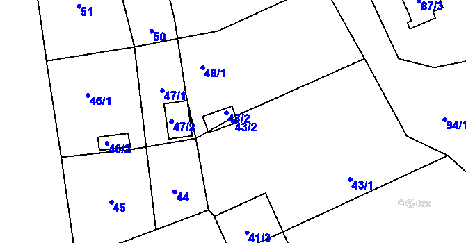Parcela st. 43/2 v KÚ Myslinka, Katastrální mapa