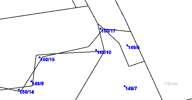 Parcela st. 149/10 v KÚ Myslinka, Katastrální mapa
