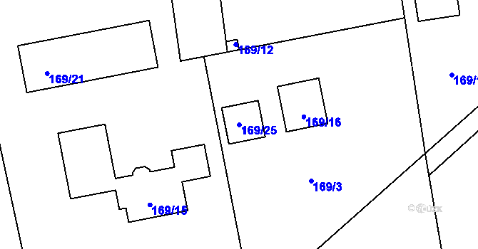 Parcela st. 169/25 v KÚ Myslinka, Katastrální mapa