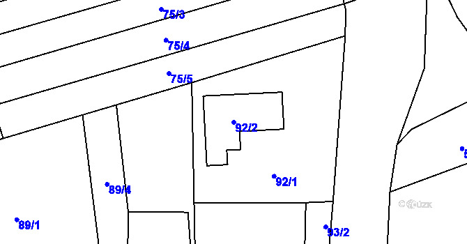 Parcela st. 92/2 v KÚ Myslinka, Katastrální mapa