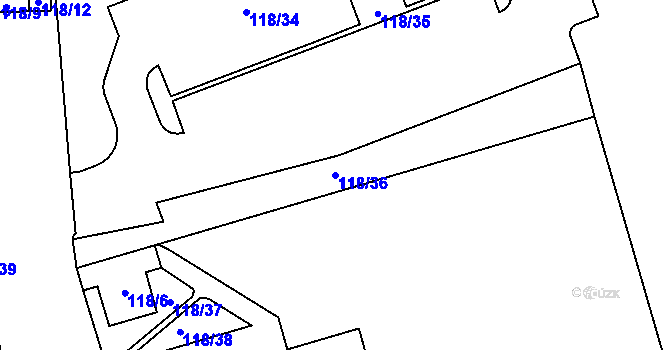 Parcela st. 118/36 v KÚ Myslinka, Katastrální mapa