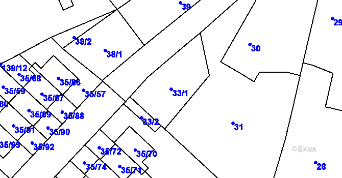 Parcela st. 33/1 v KÚ Myslinka, Katastrální mapa