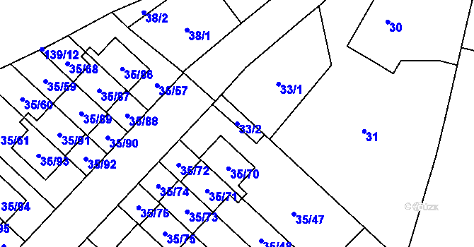 Parcela st. 33/2 v KÚ Myslinka, Katastrální mapa