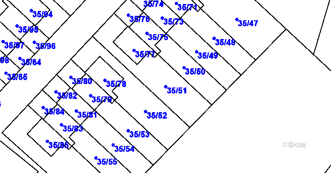 Parcela st. 35/51 v KÚ Myslinka, Katastrální mapa
