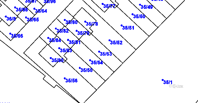 Parcela st. 35/53 v KÚ Myslinka, Katastrální mapa