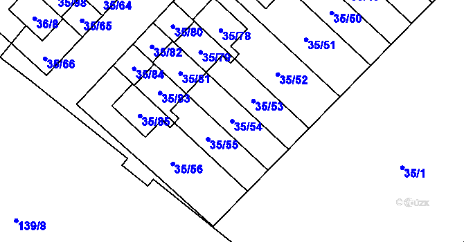 Parcela st. 35/54 v KÚ Myslinka, Katastrální mapa