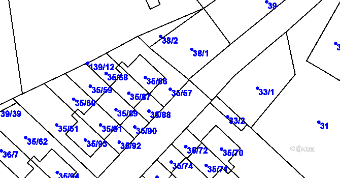 Parcela st. 35/57 v KÚ Myslinka, Katastrální mapa