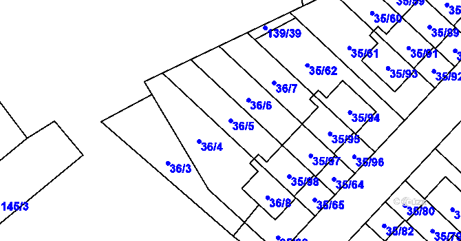 Parcela st. 36/5 v KÚ Myslinka, Katastrální mapa