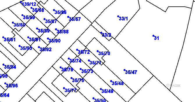 Parcela st. 35/70 v KÚ Myslinka, Katastrální mapa