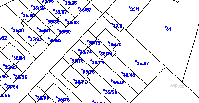 Parcela st. 35/71 v KÚ Myslinka, Katastrální mapa