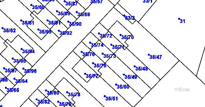 Parcela st. 35/73 v KÚ Myslinka, Katastrální mapa