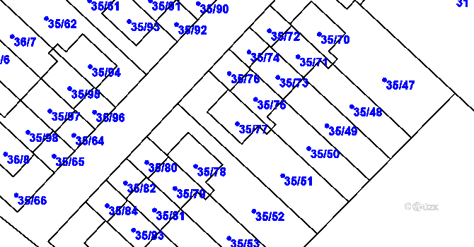 Parcela st. 35/77 v KÚ Myslinka, Katastrální mapa