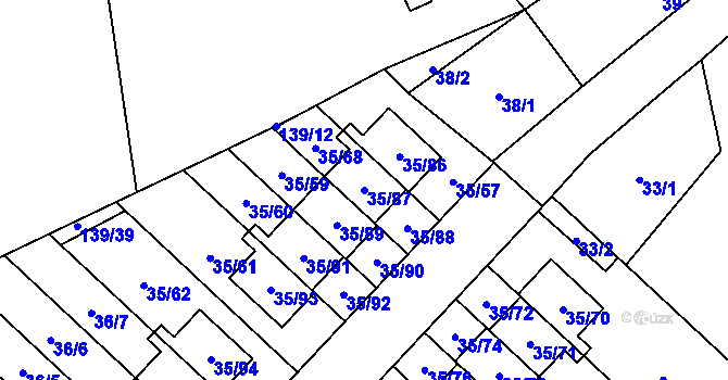 Parcela st. 35/87 v KÚ Myslinka, Katastrální mapa