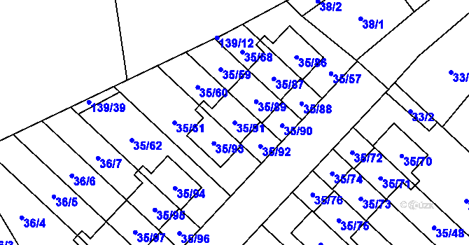 Parcela st. 35/91 v KÚ Myslinka, Katastrální mapa
