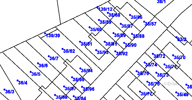 Parcela st. 35/93 v KÚ Myslinka, Katastrální mapa