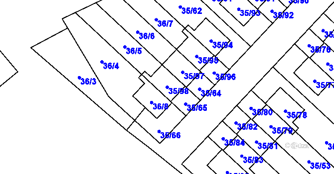 Parcela st. 35/98 v KÚ Myslinka, Katastrální mapa