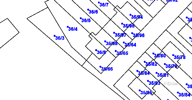 Parcela st. 36/8 v KÚ Myslinka, Katastrální mapa