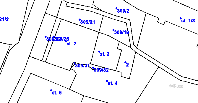 Parcela st. 3 v KÚ Kozomín, Katastrální mapa