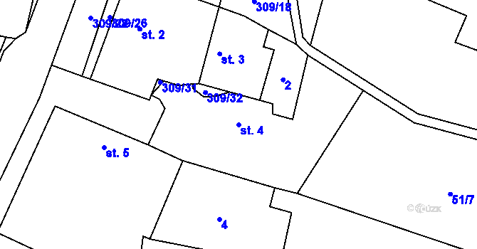 Parcela st. 4 v KÚ Kozomín, Katastrální mapa