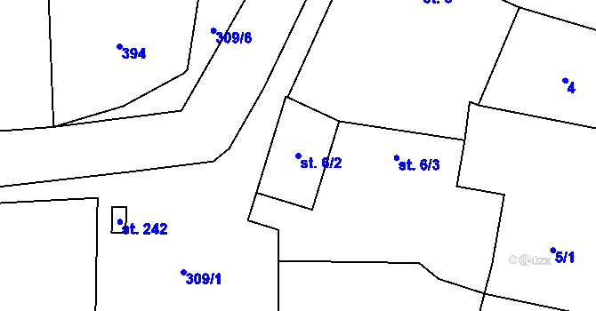 Parcela st. 6/2 v KÚ Kozomín, Katastrální mapa