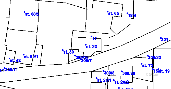 Parcela st. 23 v KÚ Kozomín, Katastrální mapa