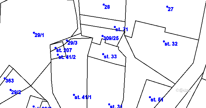 Parcela st. 33 v KÚ Kozomín, Katastrální mapa