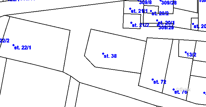 Parcela st. 38 v KÚ Kozomín, Katastrální mapa