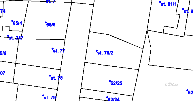 Parcela st. 75/2 v KÚ Kozomín, Katastrální mapa