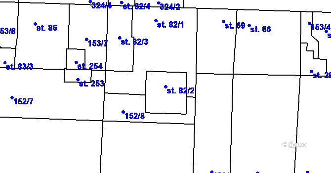 Parcela st. 82/2 v KÚ Kozomín, Katastrální mapa