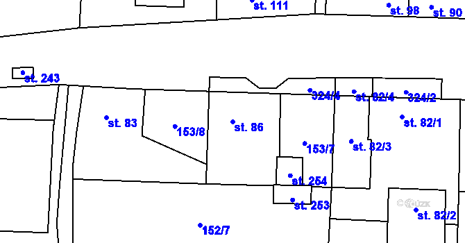 Parcela st. 86 v KÚ Kozomín, Katastrální mapa