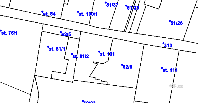 Parcela st. 101 v KÚ Kozomín, Katastrální mapa