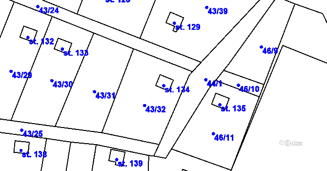 Parcela st. 134 v KÚ Kozomín, Katastrální mapa